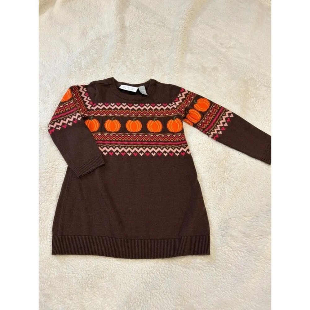 The Children's Place 18-24M Girls Pumpkin Fall Fair Isle Brown Knit Dress